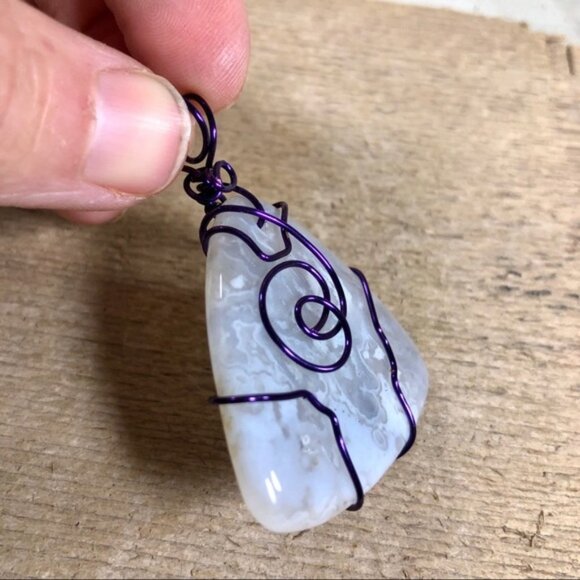 Wire Wrapped Banded Chalcedony Necklace Pendant - Picture 2 of 5